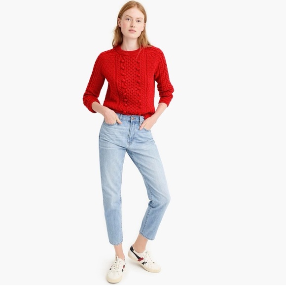2018 Holiday J. Crew Popcorn Cable Knit Sweater Fire Red XS - Picture 2 of 6